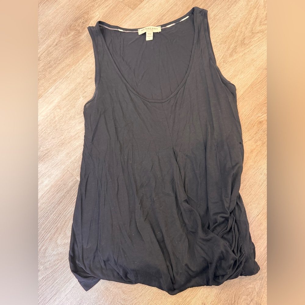 Burberry 100% modal black scoop neck tank with side draping - size L